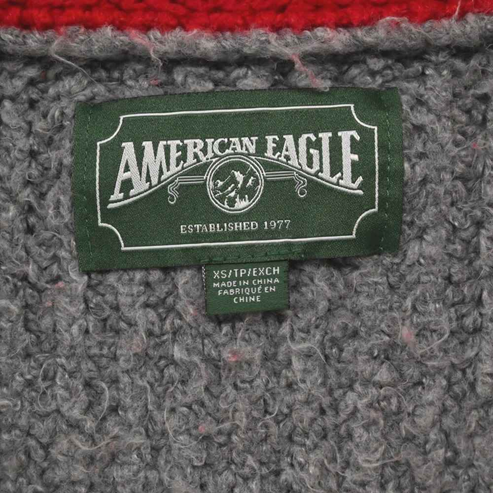 American Eagle Varsity Full Zip Sweater Womens Size XS Gray Red Cotton Y2K Knit - Picture 7 of 14